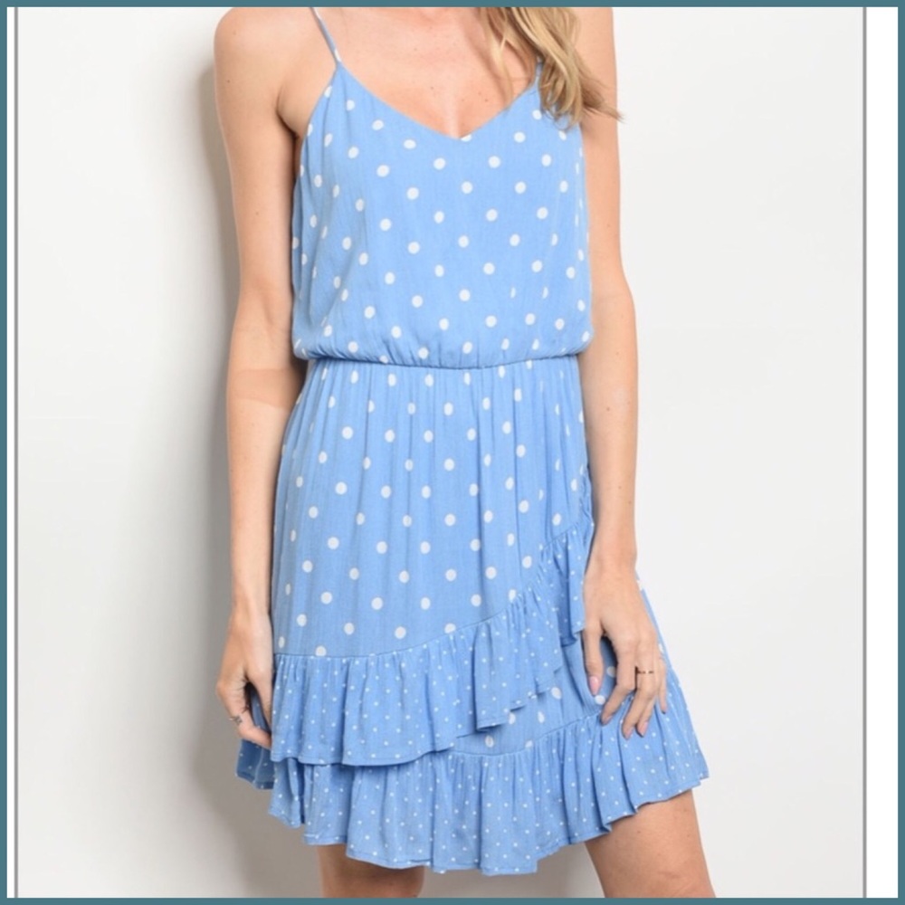 Blue&White Lined Polka Dot Dress Spaghetti Straps